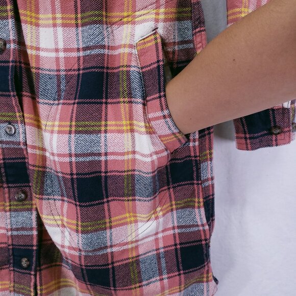 Duluth Trading Co Pink Folklore Flannel Duster Dress Plaid Button Up Size XS - Picture 11 of 16